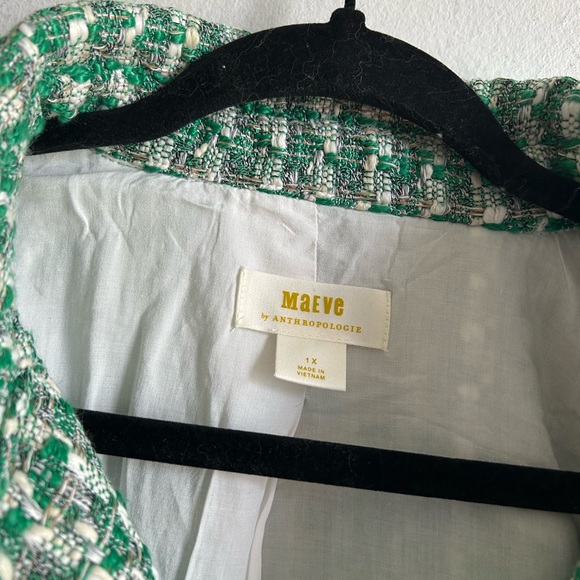 Anthropologie Maeve Sz XL Tweed Green Button Front Shacket Jacket - Picture 8 of 14